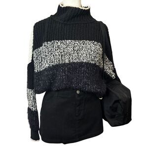 Free People Colorblock Knit Sweater Black Grey XS